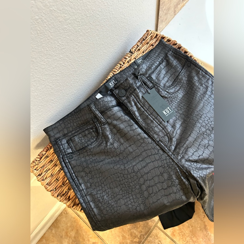 NWT. Kut from the Kloth. Black embossed jeans size 12.